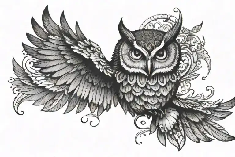 Owl Outstretched Wings Jewels On Half Face