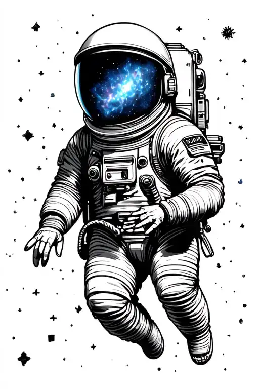 Astronaut Floating In Space With His Hand Reaching Out With A Nebula Reflecting In His Visor