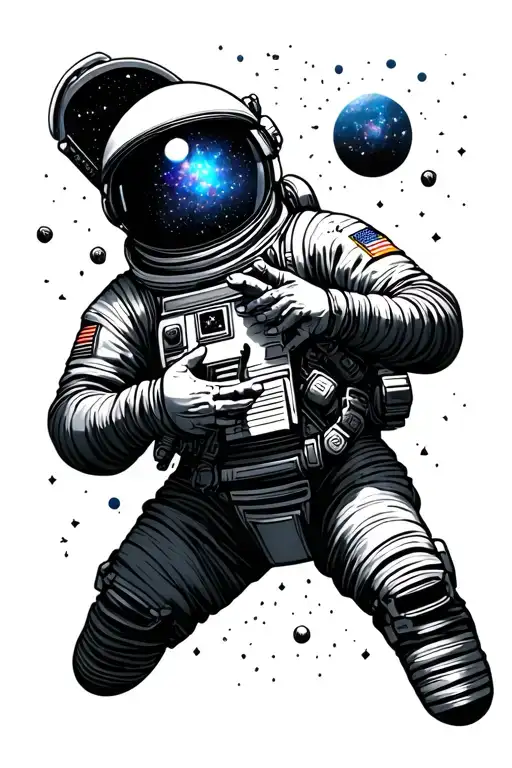 Astronaut With His Hand Reaching Out With A Nebula Reflecting In His Visor