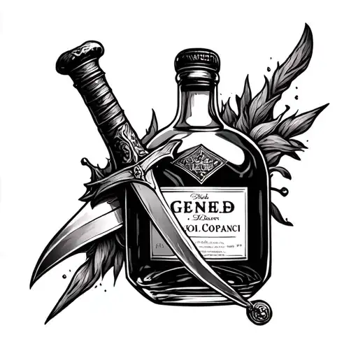 Saedeni Dagger And A Bottle Of Cognac In One Tattoo With Meaning For Painful Parting
