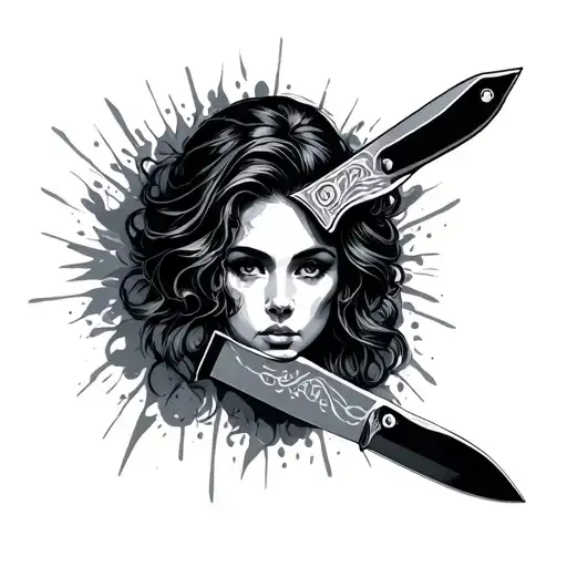 Knife With Reflection Of Female Face