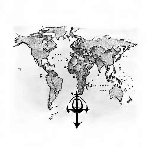 World Map With Plane And Anchor