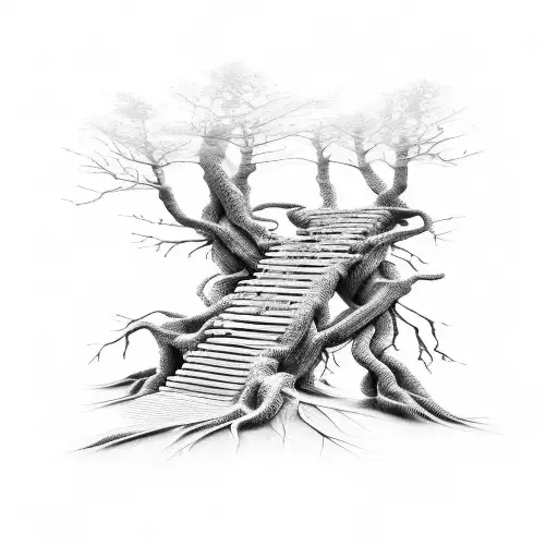 Tree Roots At The Base Of A Stairway T0 Heaven
