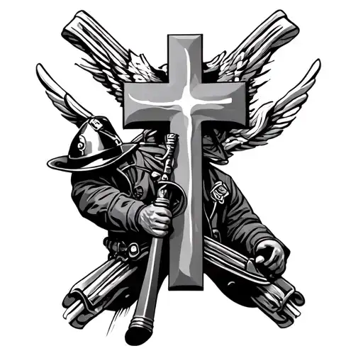Firefighter With Cross In Memory Of My Grandfather
