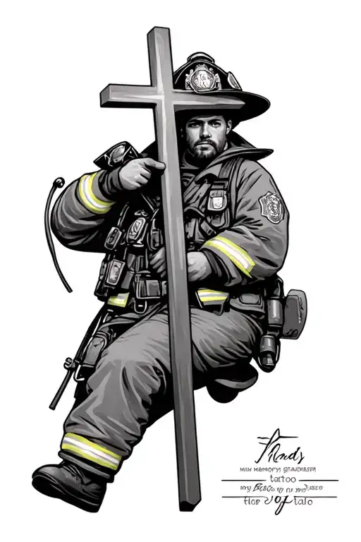 Firefighter With Cross In Memory Of My Grandfather