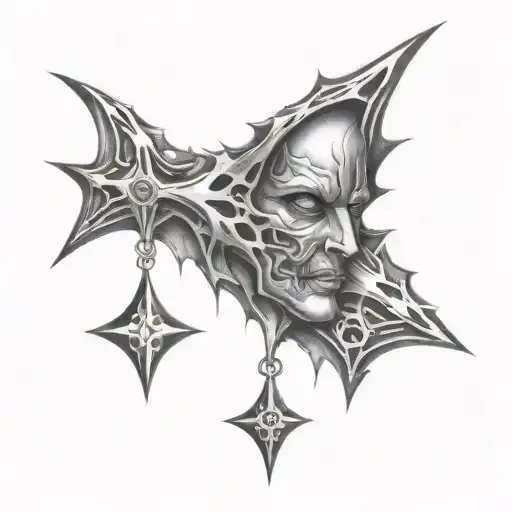 Steel Face With No Eyes Surrounded By Fire