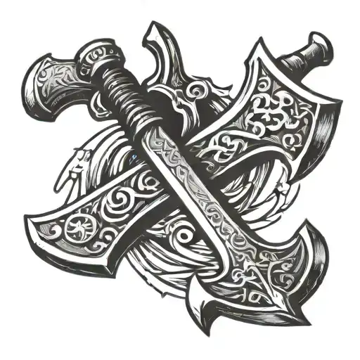 Axe Crossed With Sword Going