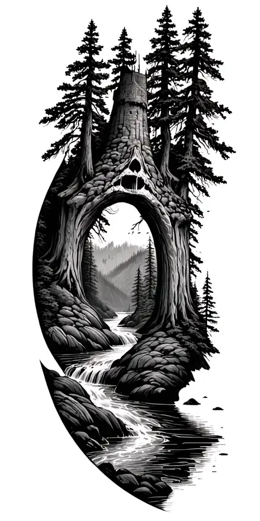 A Megestic Forrest With A River Flowing Thorugh It