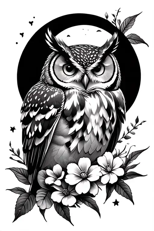 Owl And Night Blooming Flowers