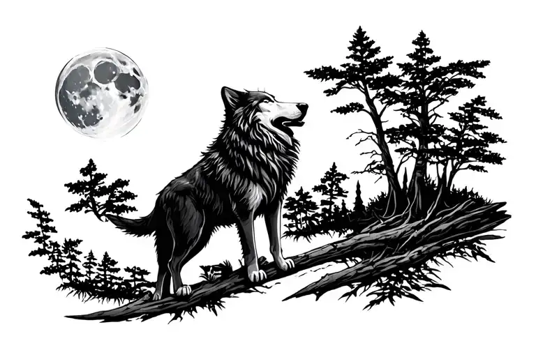 Howling Wolf At The Moon In Jungle