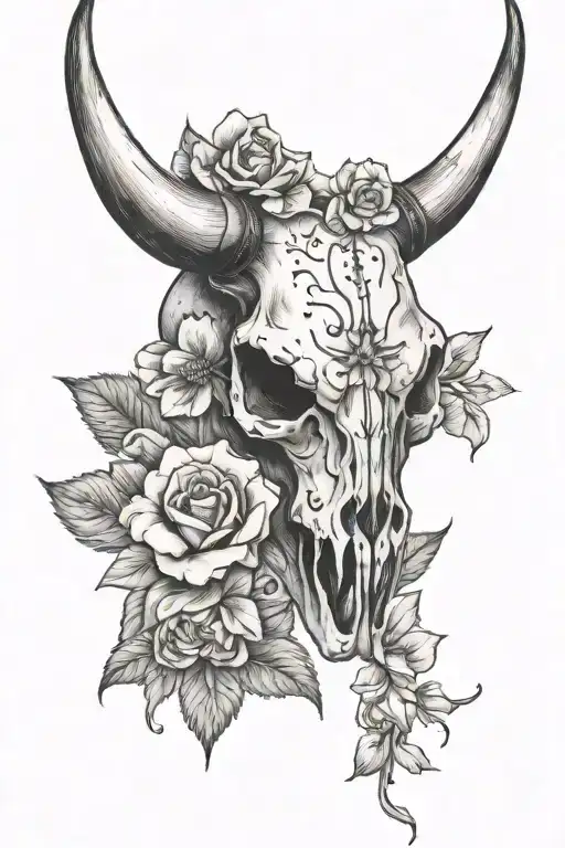 Bull Skull With Flowers