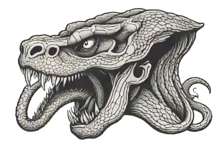 Snake Head Profile Holding And A Hand Reaching