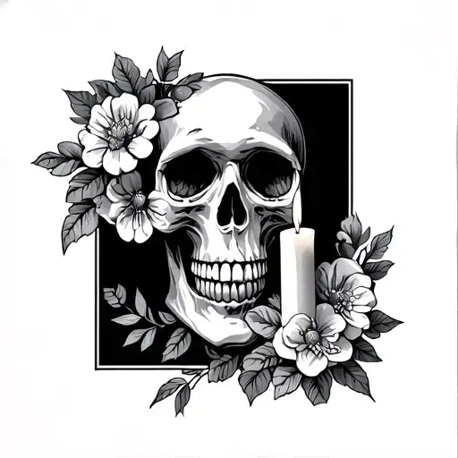 Skull And Flowers And Candles