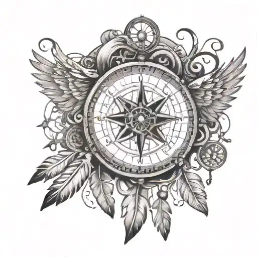 Compass With Wings And A Dream Catcher Based