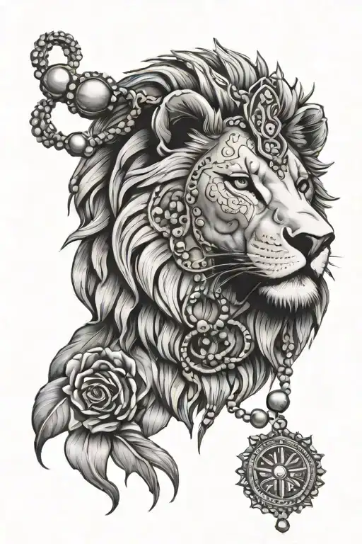 A Mandala With A Lion And A Rosary Wrapped