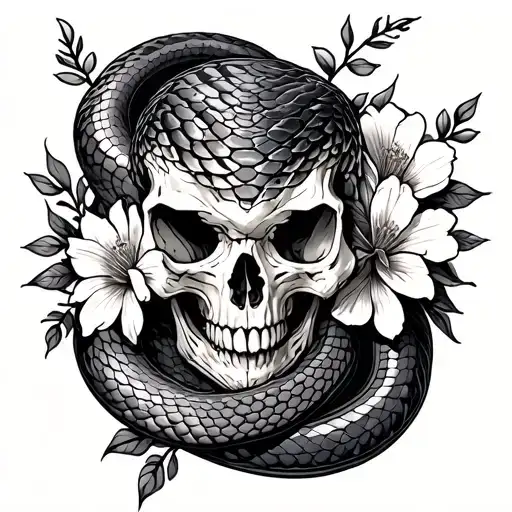 Snake Skull And Flowers
