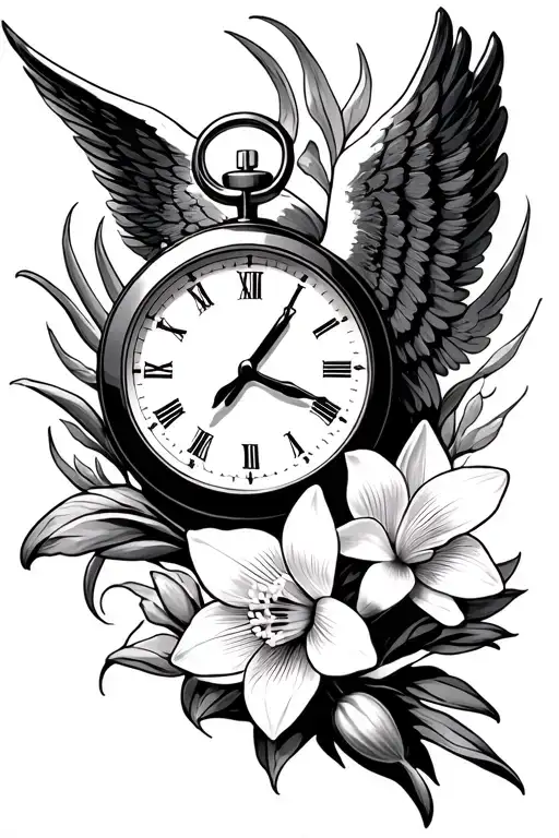 Stop Watch Angel Wing And Daffodil Bud Bursting