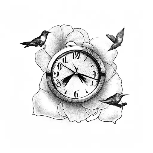 Roses And Hummingbirds And Clock