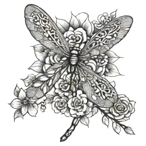 Dragonfly With Flowers