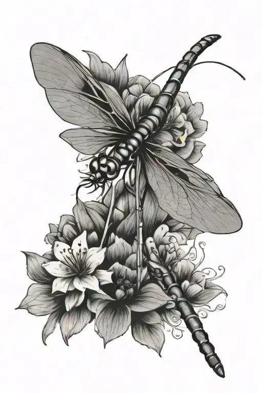 Dragonfly With Flowers