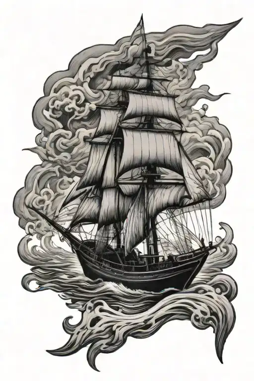 Old Sailboat On Fire