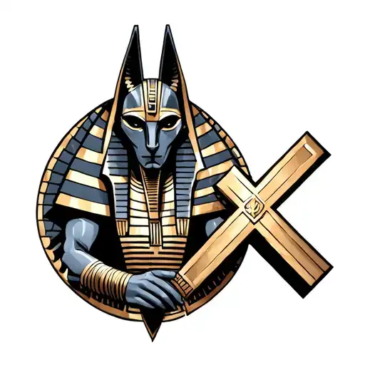 Anubis Holding Egyptian Cross