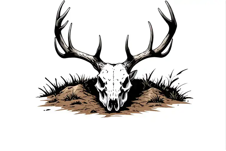 Deer Skull With It's Nose Partially Burried In The Gound