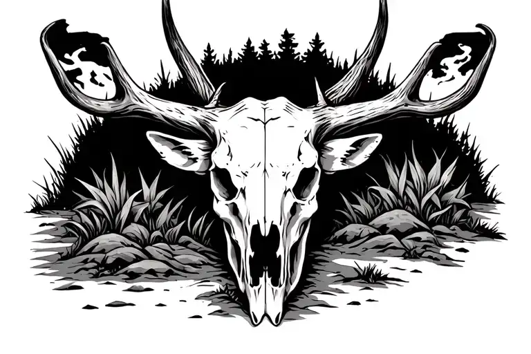 Deer Skull With It's Nose Partially Burried In The Gound