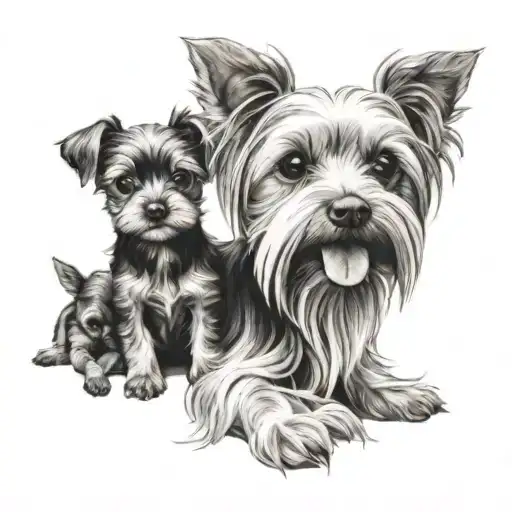 A Little Boy And Yorkie Dogs