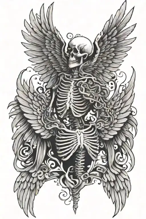 Pair Of Black And White Skeleton Wings Spread Wide