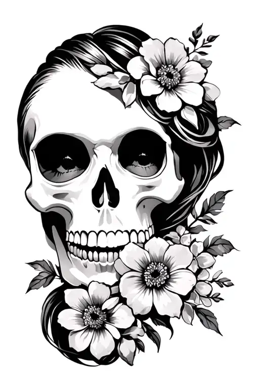 Face Woman Skull And Flowers