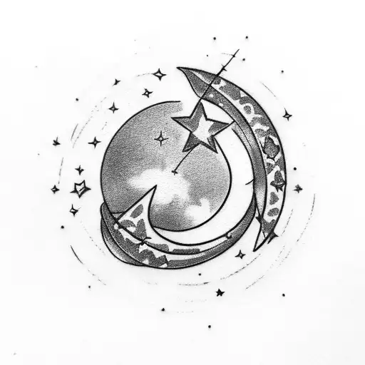 Dainty Crescent Moon With Three Stars