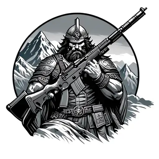 Warrior King With A Ar 15 With Mountains