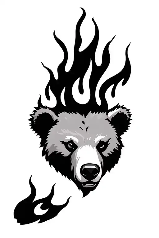 Bear Head With 3 Flames Coming
