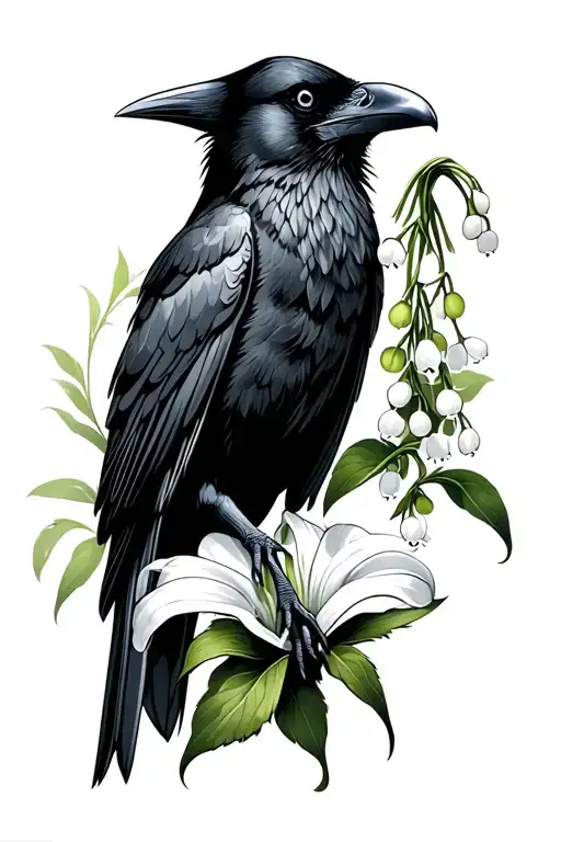 Raven Holding A Lily Of The Valley