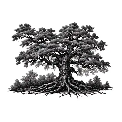 Alder Tree With Oak Tree Intertwined With Vine Wrapping