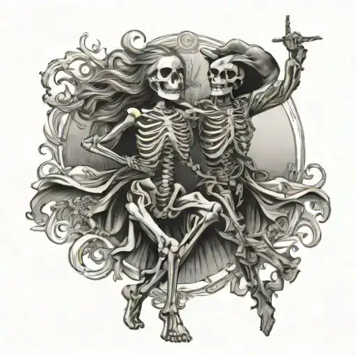 Skeleton Dancing With A Women Very Detailed Portrait