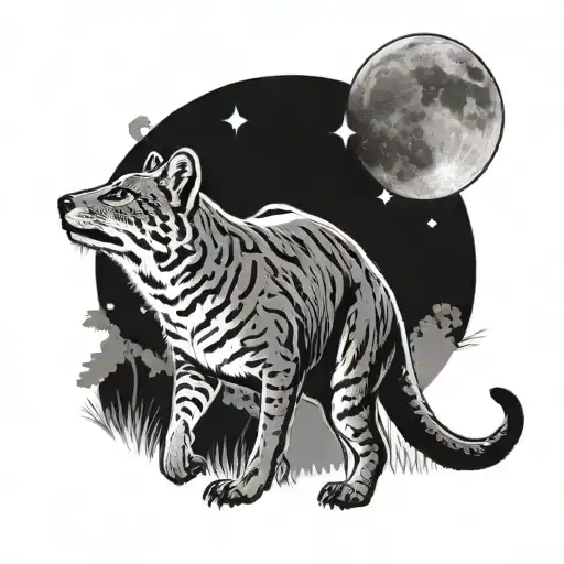 A Thylacine Looking At The Moon