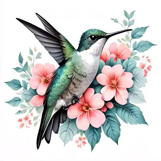 Hummingbird And Flowers