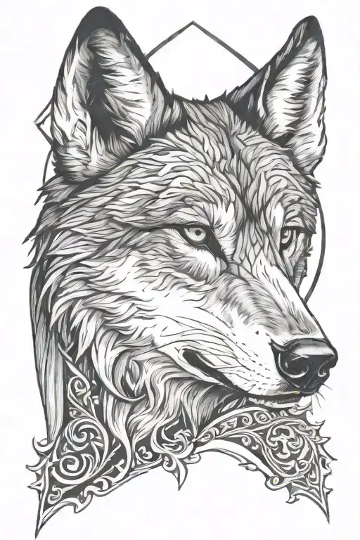 Half Of Wolf Face On Side Of Christian Cross