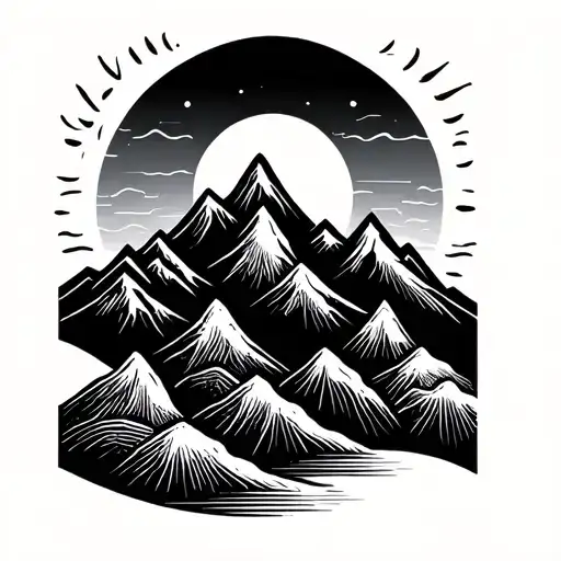 Mountains And Sun Simple Line