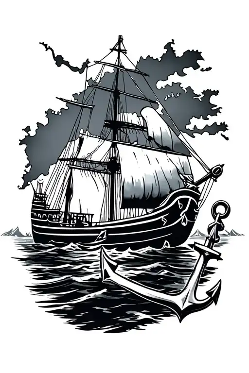 Nautical Map With Boat And An Anchor