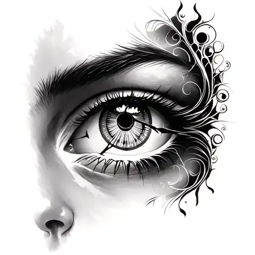 Womans Eye With A Clock Background Black And White
