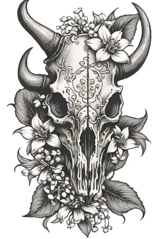 Bull Skull With Lily Of The Valley Flower
