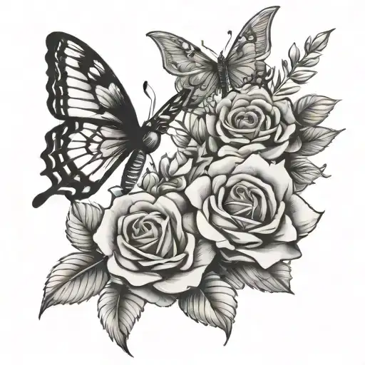 Spike Roses With Butterfly And Turtle And Koi Fish And A Bee