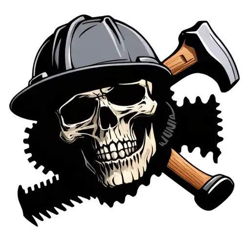 Saw Hammer Hard Hat Skull Wearing