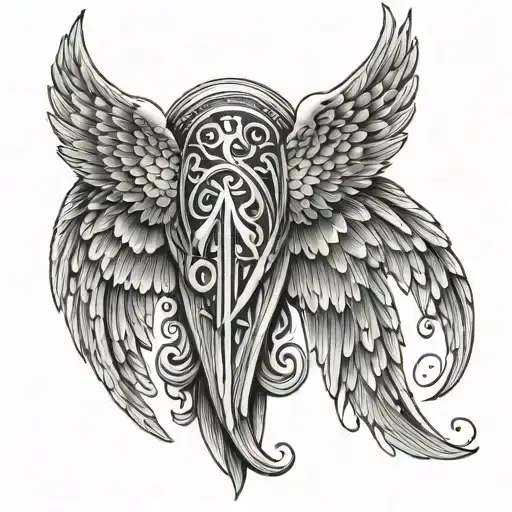 Angel Wings Thin Lines With Greek Key