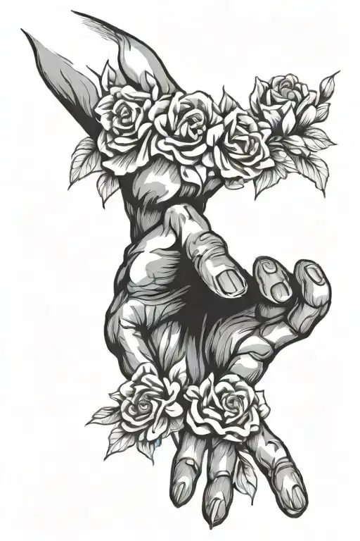 Dog Paw With Human Hand And Flowers Intertwined