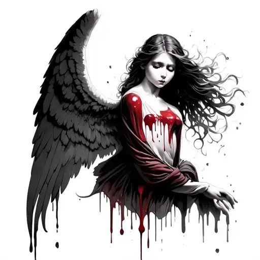 Angel With Blood Tears Tattoo Design