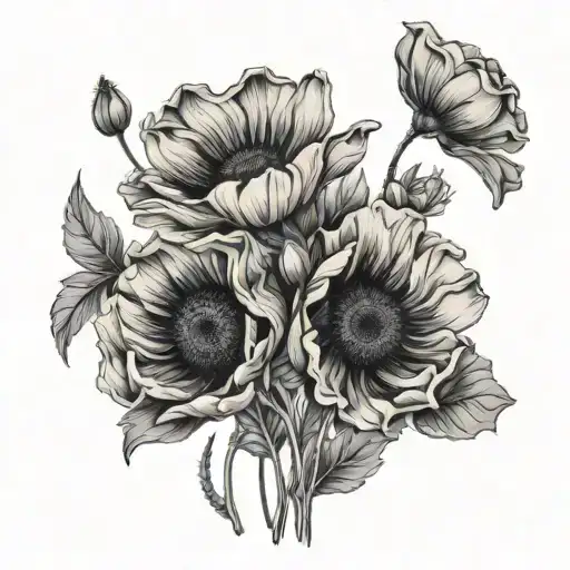 Wild Flowers Poppies Sunflower Blooming